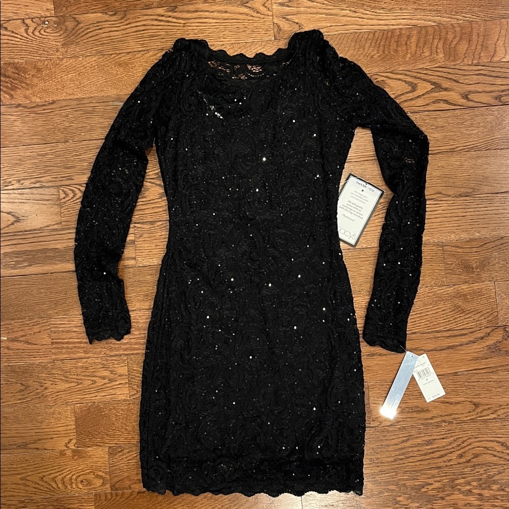 Macy’s Sequin Hearts. Long Sleeve Sequence Embroidered Knee Length Dress.